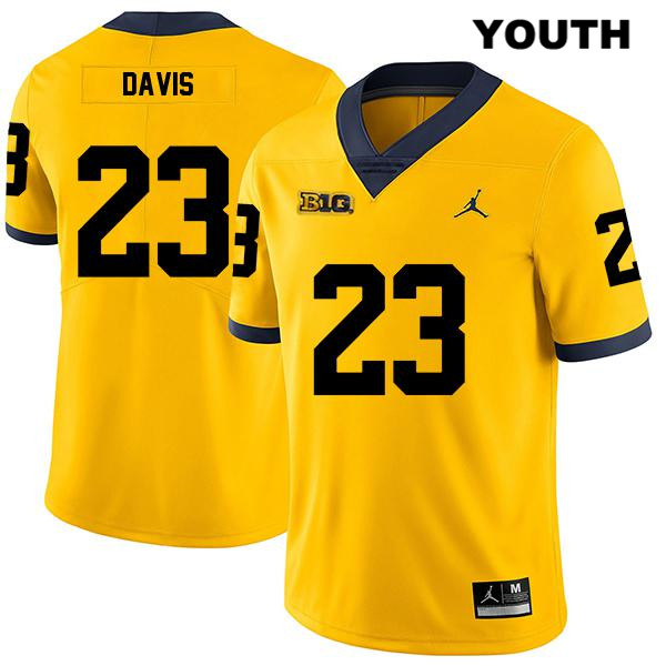 Youth NCAA Michigan Wolverines Jared Davis #23 Yellow Jordan Brand Authentic Stitched Legend Football College Jersey KO25Y00YV